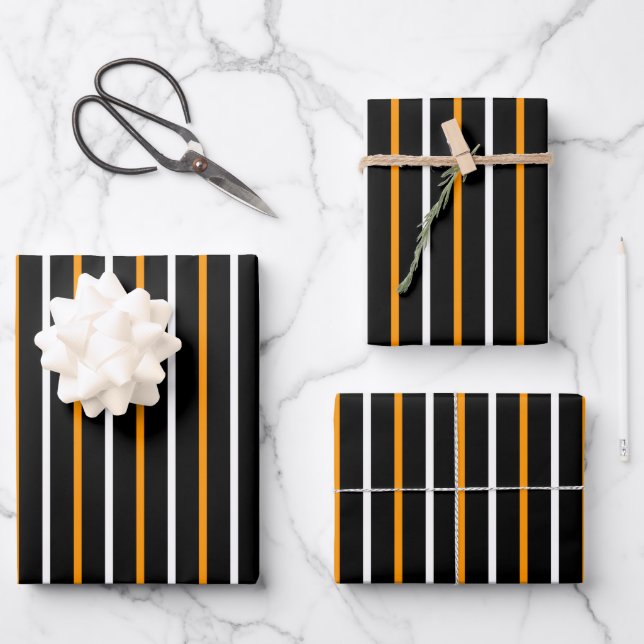 Hoja De Papel De Regalo Elegantes Rayas Negra Y Naranja (Anverso)