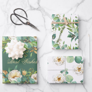 Hoja De Papel De Regalo Elegantes Rosas acuáticos con eucalipto