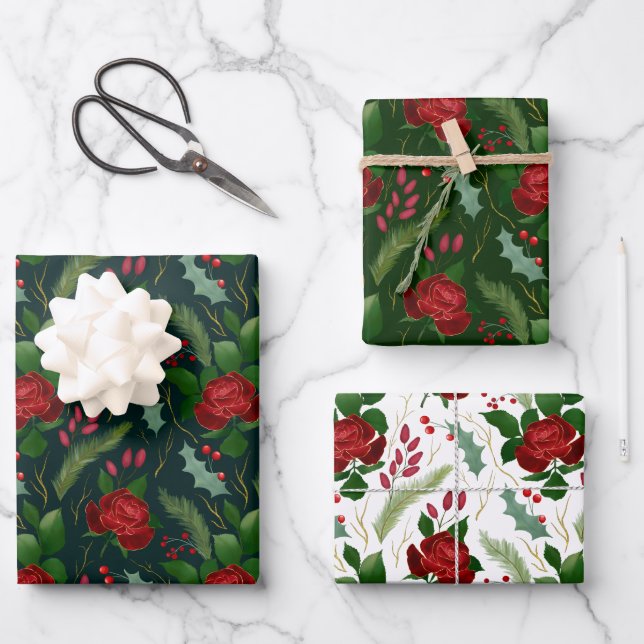 Hoja De Papel De Regalo Elegantes rosas de acuarela de imitación de oro (Anverso)