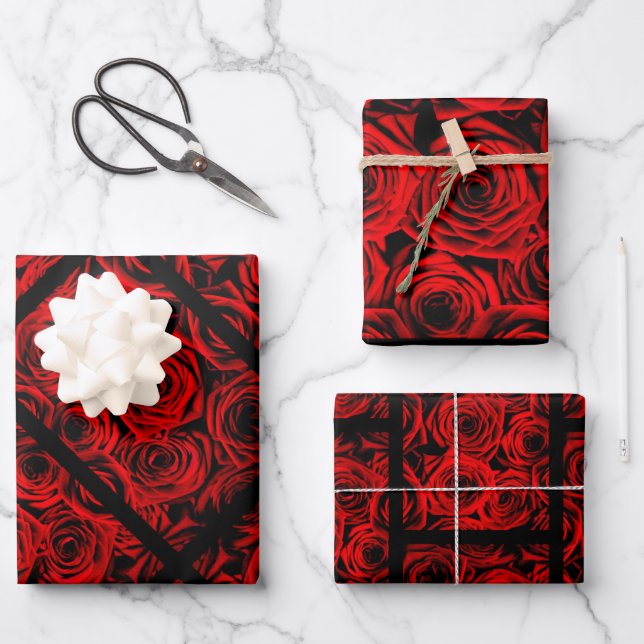Hoja De Papel De Regalo Elegantes rosas rojas (Anverso)