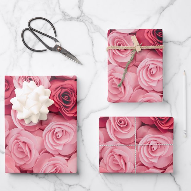 Hoja De Papel De Regalo Elegantes rosas rosadas florales (Anverso)
