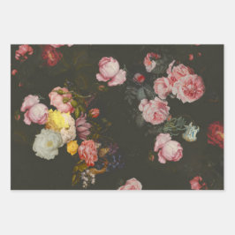 Hoja De Papel De Regalo Elegantes rosas rosadas florales holandesas ricas 