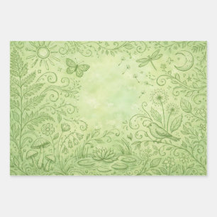 Hoja De Papel De Regalo Elementos de la naturaleza, plantas y vida silvest
