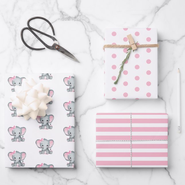Hoja De Papel De Regalo Elephant Baby Girl Baby Shower (Anverso)