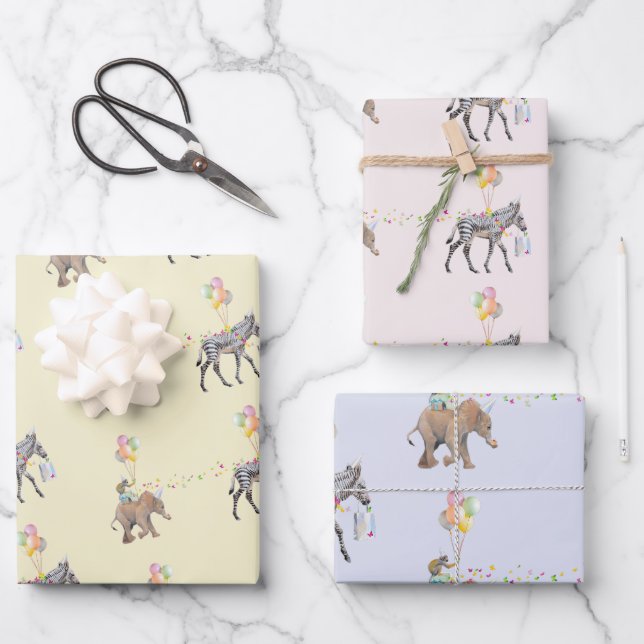 Hoja De Papel De Regalo Elephant balloon Party Cadeaupapier Vellen Set (Anverso)