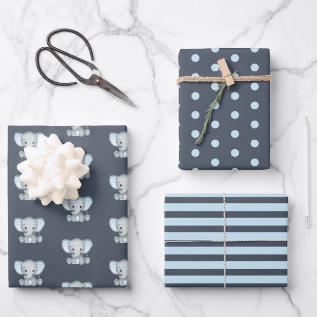 Hoja De Papel De Regalo Elephant Boy Baby Shower (Anverso)