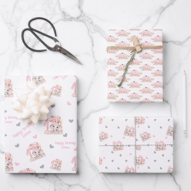 Hoja De Papel De Regalo Elephant Fall Nombre personalizado del Chica de cu (Anverso)