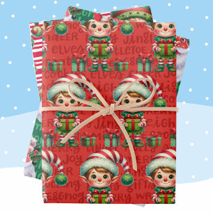 Hoja De Papel De Regalo Elf Santa Claus Elves 3 navidades