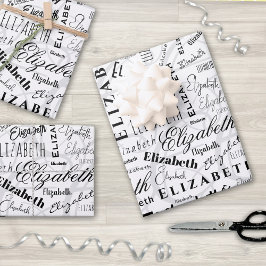 Hoja De Papel De Regalo Elizabeth Black White Custom Name