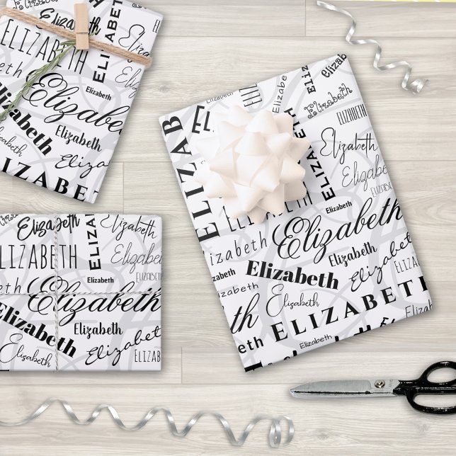Hoja De Papel De Regalo Elizabeth Black White Custom Name (Subido por el creador)