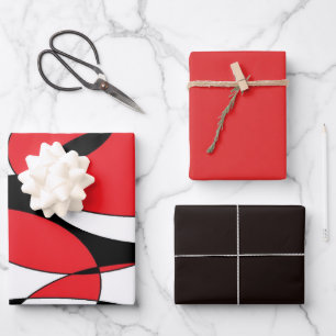 Hoja De Papel De Regalo Ellipticals negro, blanco y rojo