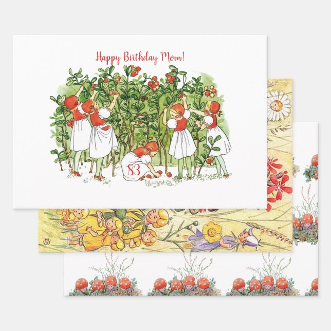 Hoja De Papel De Regalo Elsa Beskow Chica Cute Strawberry (Set)