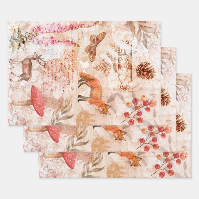 Hoja De Papel De Regalo Embalaje de Woodland Animals Forest Scrapbook (Set)
