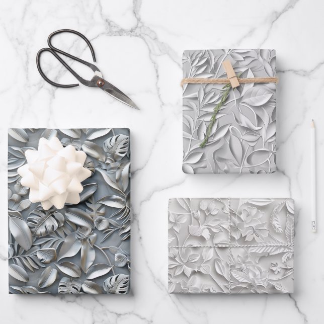Hoja De Papel De Regalo Embossed Shades of Silver Gray (Anverso)