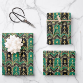 Hoja De Papel De Regalo Emerald and Black Art Deco Holiday Pattern