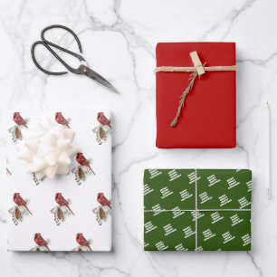 Hoja De Papel De Regalo Empaquetado de Navidades del cardenal rojo coordin