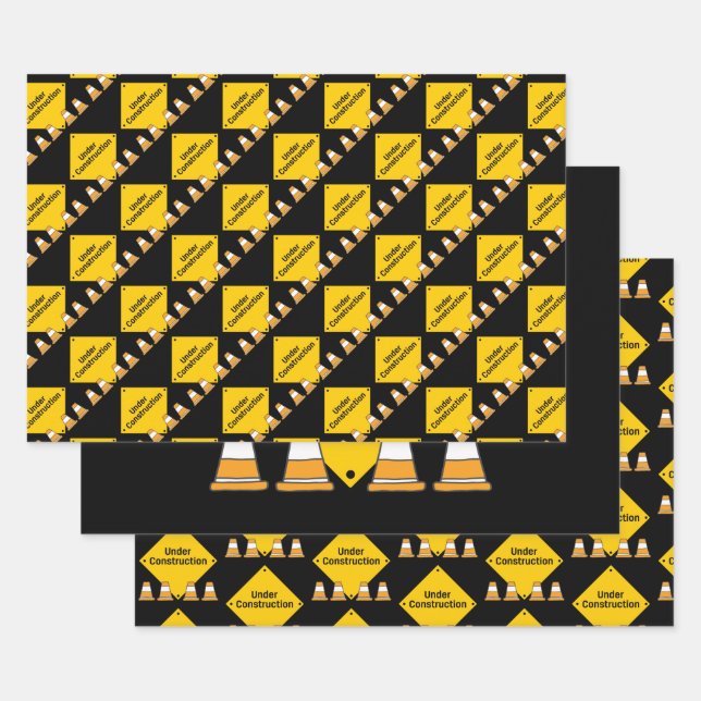 Hoja De Papel De Regalo En Construcción con Conos (Set)