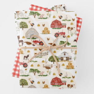 Hoja De Papel De Regalo En la granja - Animales