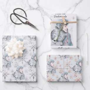 Hoja De Papel De Regalo Encantador Bear y chica festivo personalizado