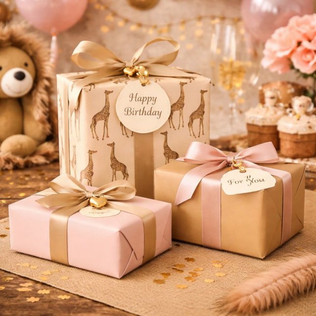 Hoja De Papel De Regalo Encantadoras jirafas rosas y marrones  (Subido por el creador)