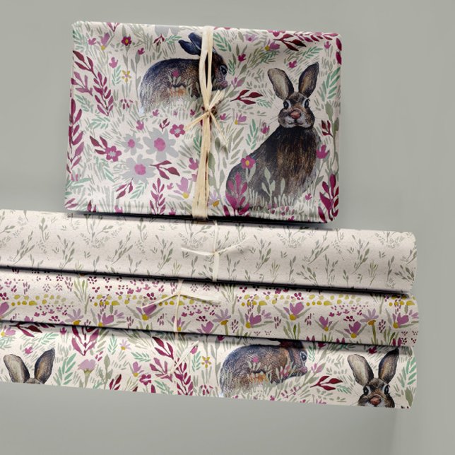 Hoja De Papel De Regalo Encantadores Bunnies Meadow Flowpage Decoupage (Charming Bunnies Meadow Flowers Wrapping Paper Sheets by Jenn Steffen for Studio Posies!)