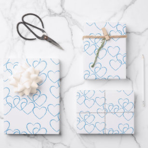 Hoja De Papel De Regalo Encantadores dijes de corazón decorativos azules y