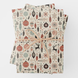 Hoja De Papel De Regalo Encantadores Navidades beige de pluma y reno