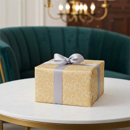 Hoja De Papel De Regalo Encantos de Corazón Decorativos de Oro y Blanco El