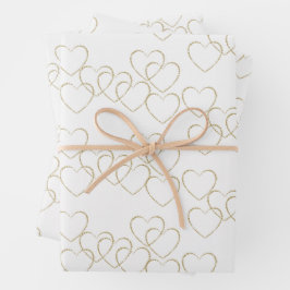 Hoja De Papel De Regalo Encantos de Corazón Decorativos Elegantes Dorados