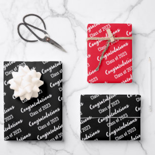 Hoja De Papel De Regalo Enhorabuena Clase de 2023 Blanco y Negro Rojo