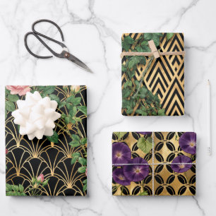 Hoja De Papel De Regalo Enrejado de jardín dorado