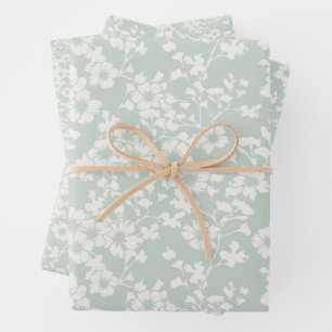 Hoja De Papel De Regalo Enrejado Floral - Salvia Suave