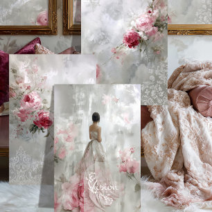 Hoja De Papel De Regalo Ensoñación Romántica de Rosa DECOUPAGE PESADO