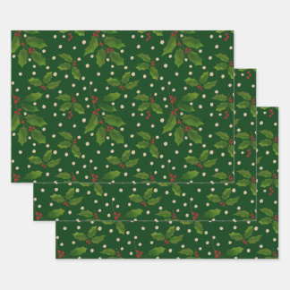 Hoja De Papel De Regalo Envase para regalo holly 3 paquetes