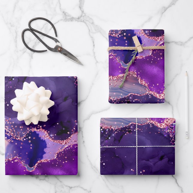 Hoja De Papel De Regalo Envejecimiento de las secuencias de Purpurinas mor (Anverso)