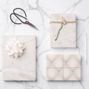 Hoja De Papel De Regalo Envoltura (3 patrones) - Marfil Pearl