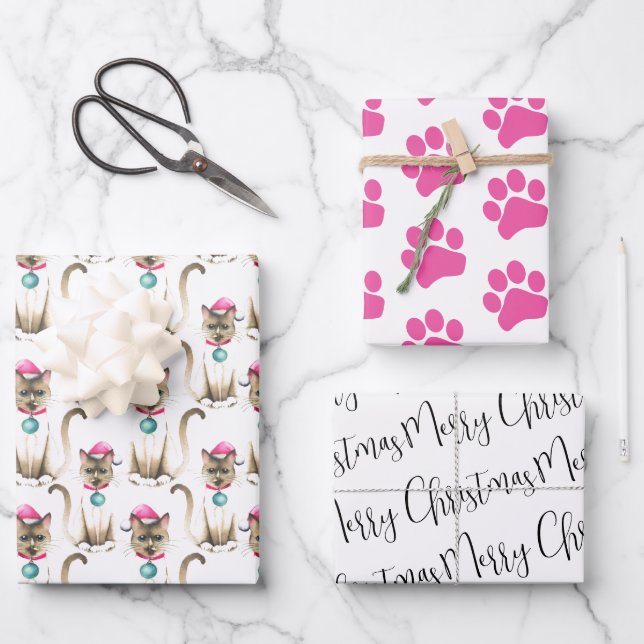 Hoja De Papel De Regalo Envoltura de gatos siameses navidades (Anverso)