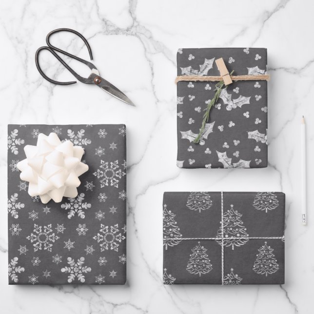Hoja De Papel De Regalo Envoltura De Navidades Blancos Y Negros Rústicos D (Anverso)