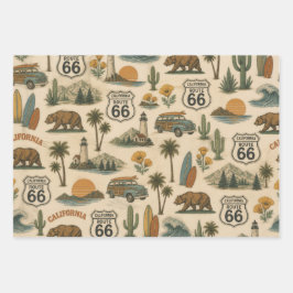 Hoja De Papel De Regalo Envoltura de regalo costera de la ruta 66 retro de