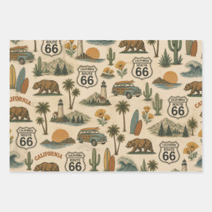 Hoja De Papel De Regalo Envoltura de regalo costera de la ruta 66 retro de