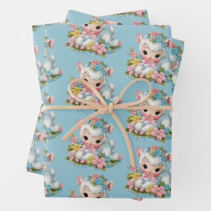Hoja De Papel De Regalo Envoltura de regalo de cordero de Pascua vintage r