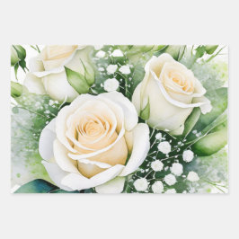 Hoja De Papel De Regalo Envoltura de regalo de cumpleaños con rosas blanca