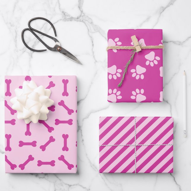 Hoja De Papel De Regalo Envoltura de regalo de Fiesta de cachorros rosados (Anverso)