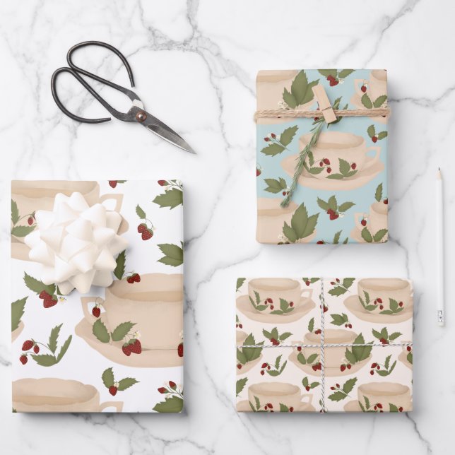 Hoja De Papel De Regalo Envoltura de regalo de fresa de té (Anverso)