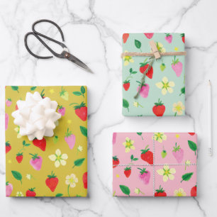 Hoja De Papel De Regalo Envoltura de regalo de fresas de verano de color d