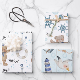 Hoja De Papel De Regalo Envoltura de regalo de marinero oso lindo y capric