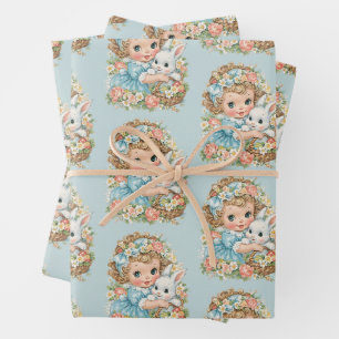 Hoja De Papel De Regalo Envoltura de regalo de niña conejito de Pascua vin