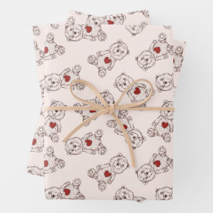 Hoja De Papel De Regalo Envoltura de regalo de Osos de Teddy y Corazones 3