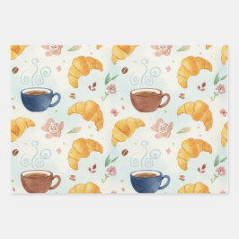 Hoja De Papel De Regalo Envoltura de regalo diseño café y croissant envolt