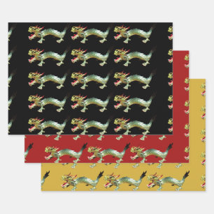 Hoja De Papel De Regalo Envoltura de regalo - Dragones chinos en tres colo